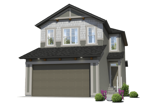 Front-facing image of a front-garage rendering